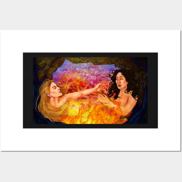 A portrait of two women on fire - Villaneve fanart Wall Art by dangerbeforeyou